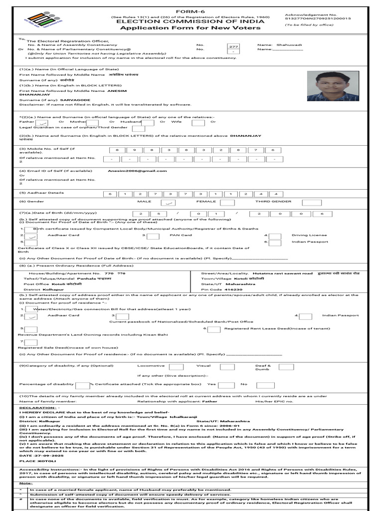 Sample Form 6 for Voter Registration | PDF | Government