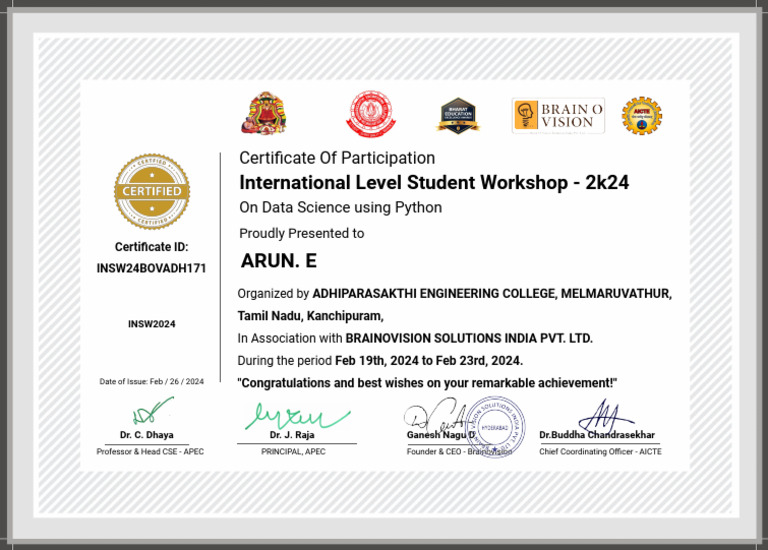 International Student Workshop 2024 On Data Science Using Python by ...