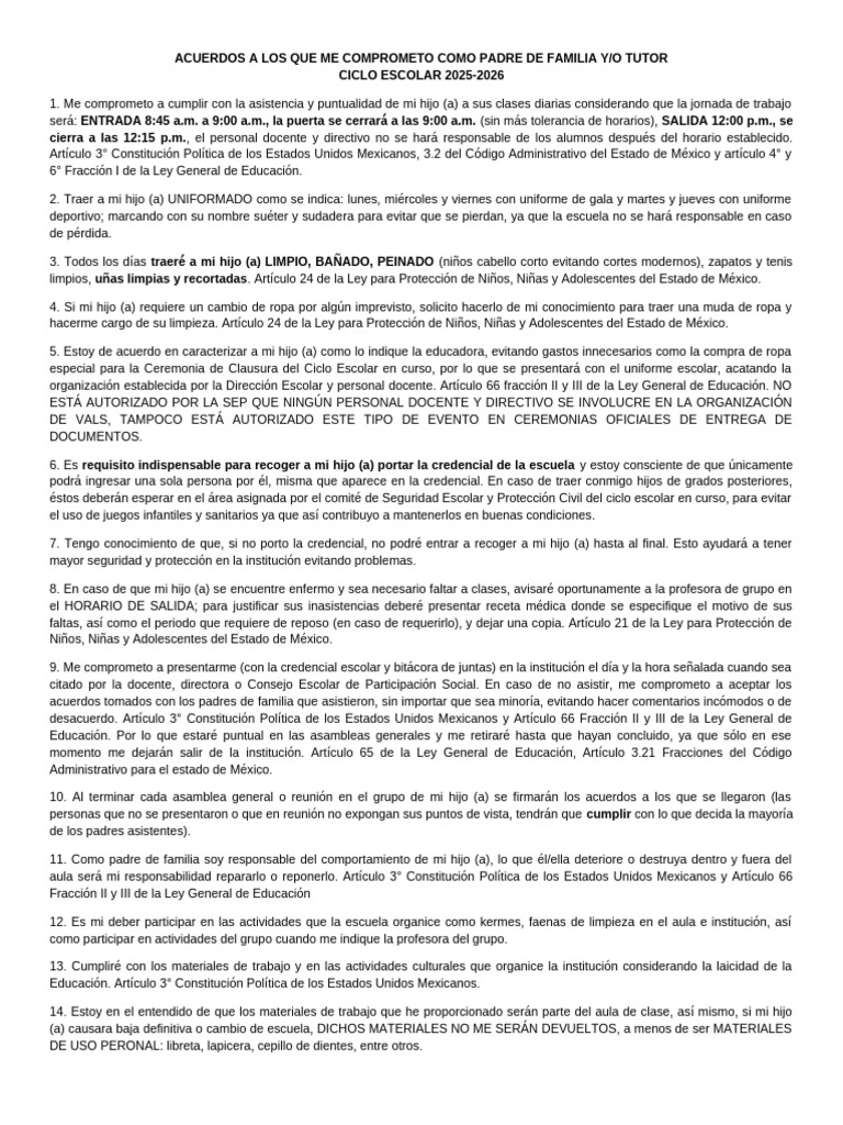 Compromisos del Padre de Familia 2025-2026 | PDF | Maestros | Escuelas