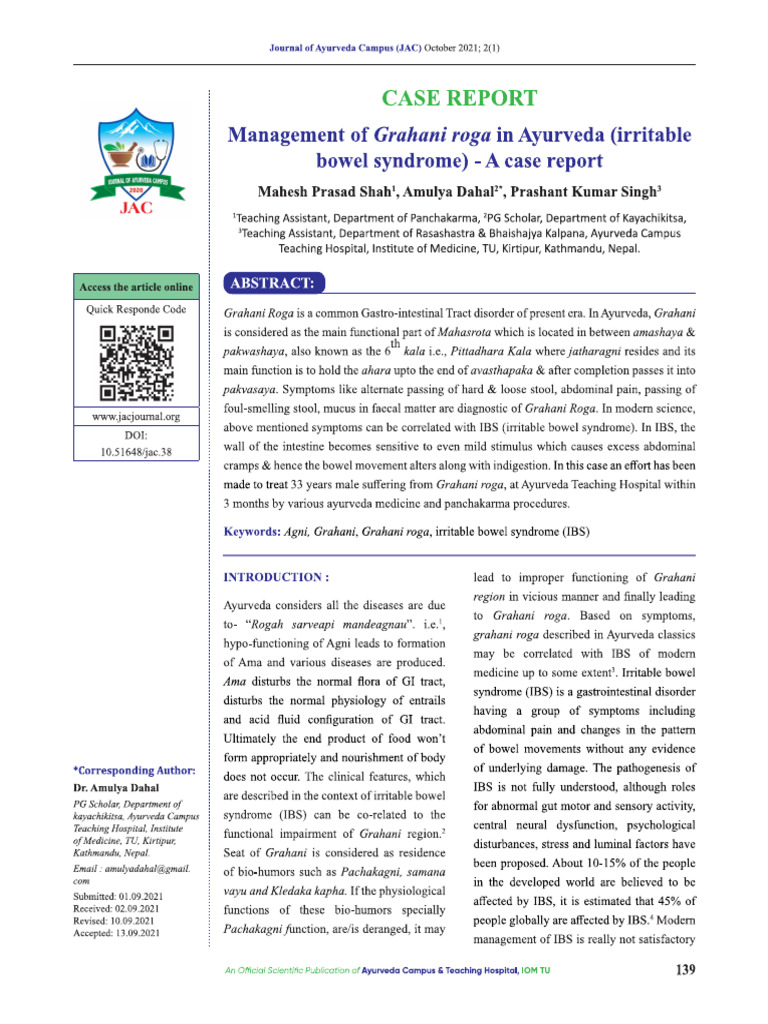 Management of Grahani Roga in Ayurveda I | PDF