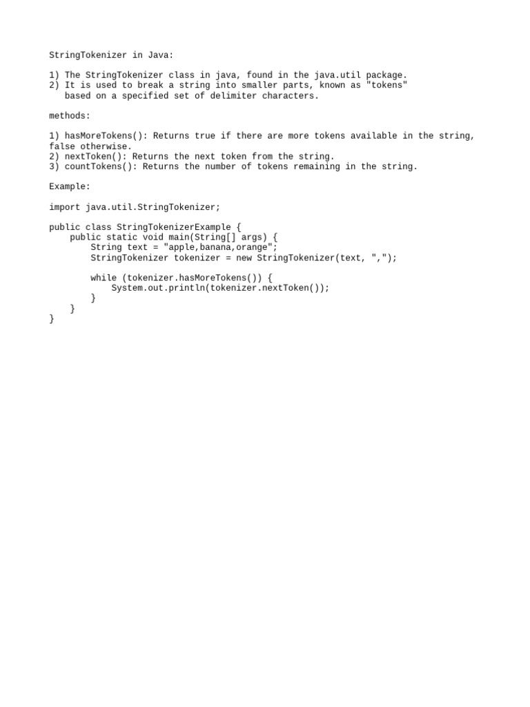 Java StringTokenizer Class Guide | PDF
