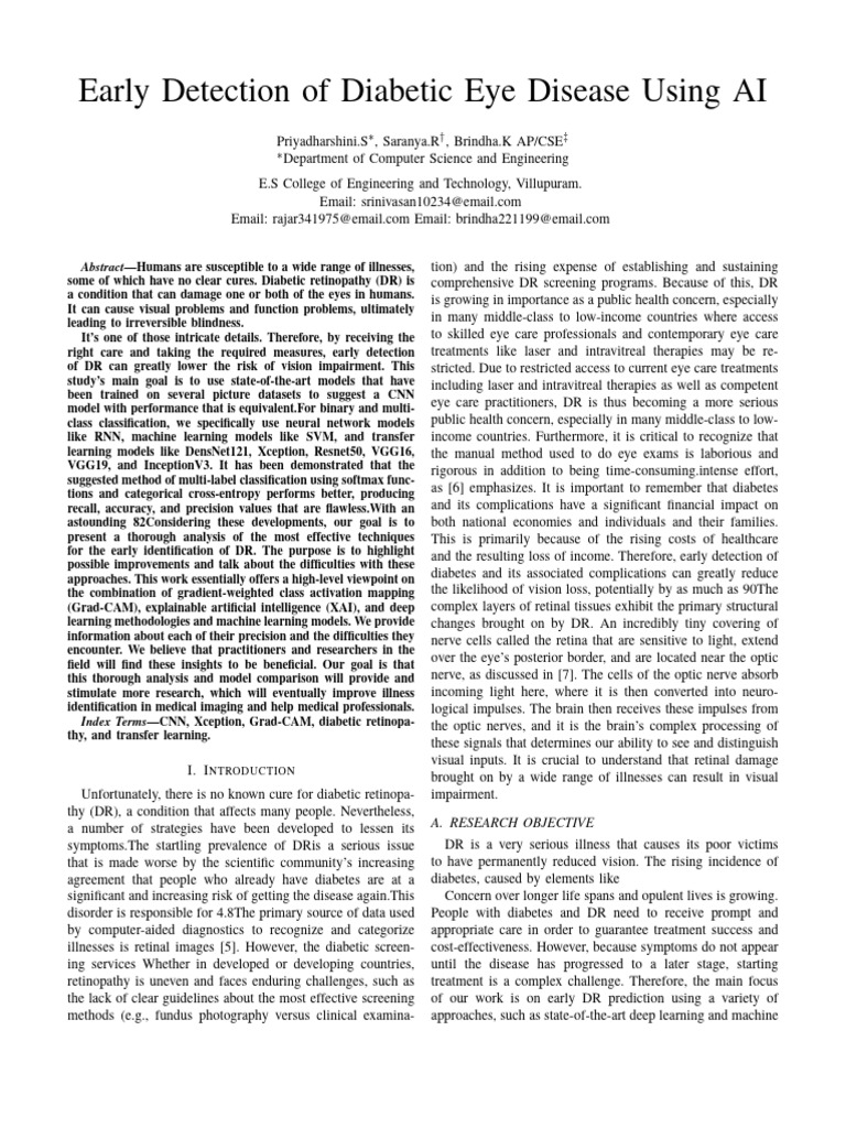 Early Detection of Diabetic Eye Disease Using AI | PDF | Machine ...