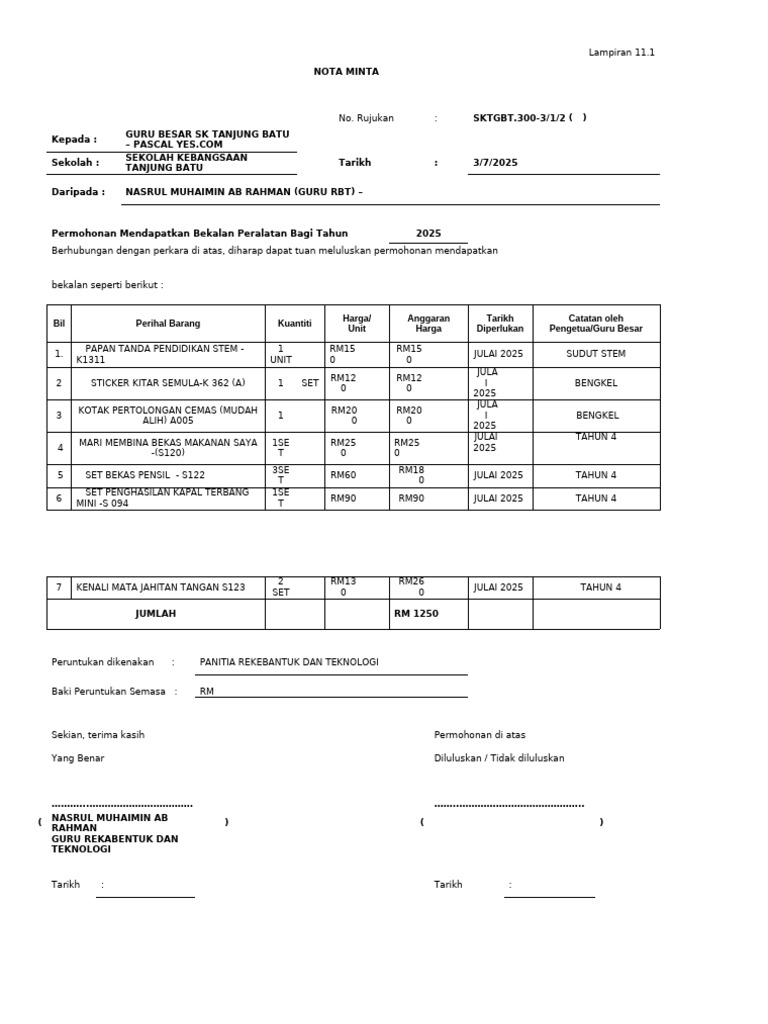 Nota Minta RBT | PDF