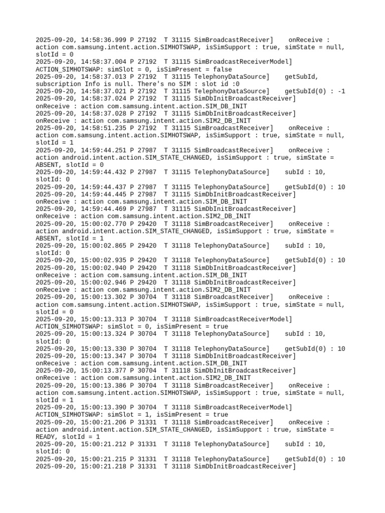SIM State Changes and Broadcasts Log | PDF