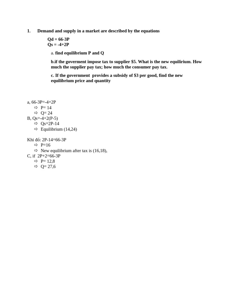 Market Equilibrium with Tax and Subsidy | PDF