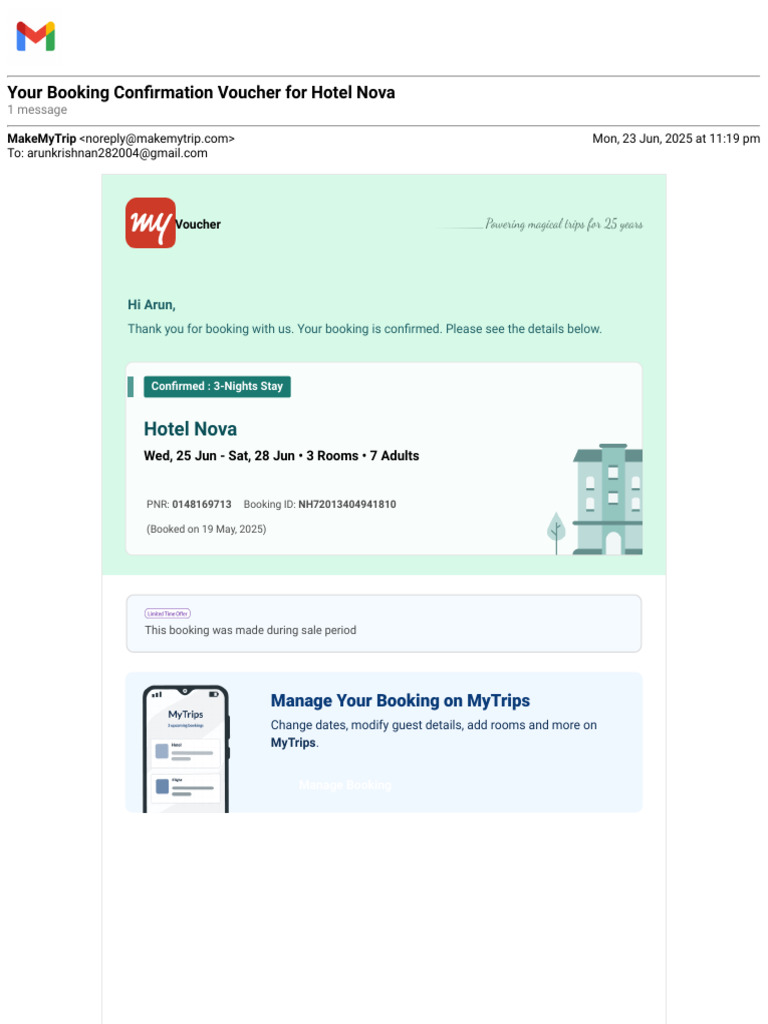 Gmail - Your Booking Confirmation Voucher For Hotel Nova | PDF