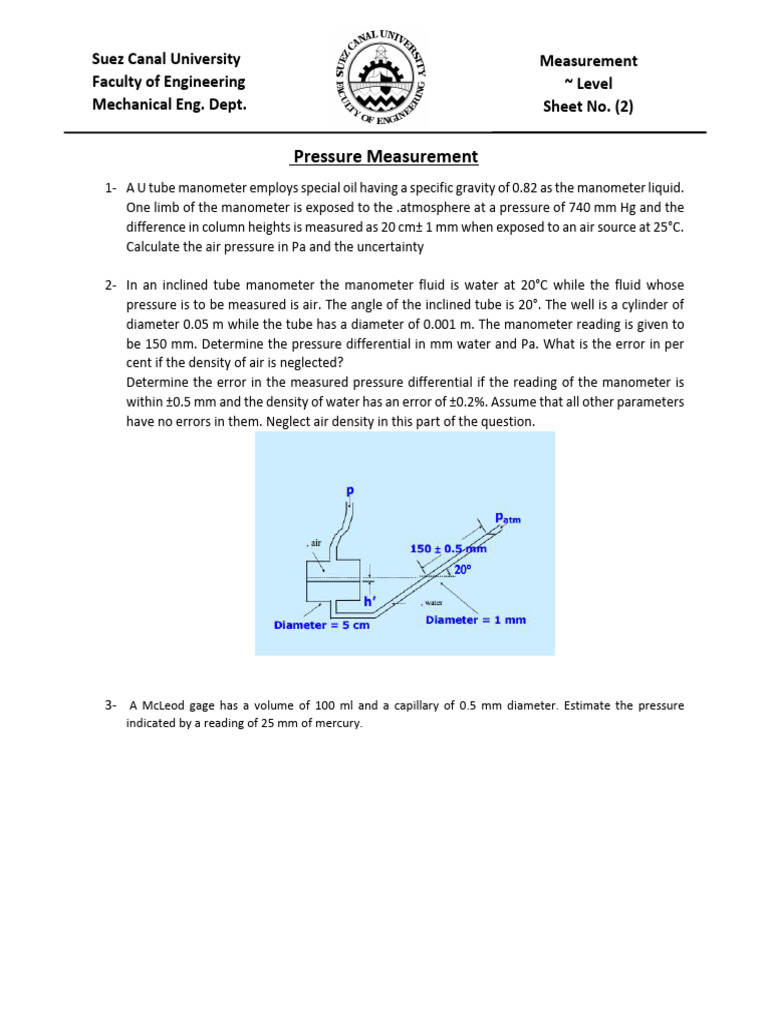 Pressure Measurement Techniques and Calculations | PDF