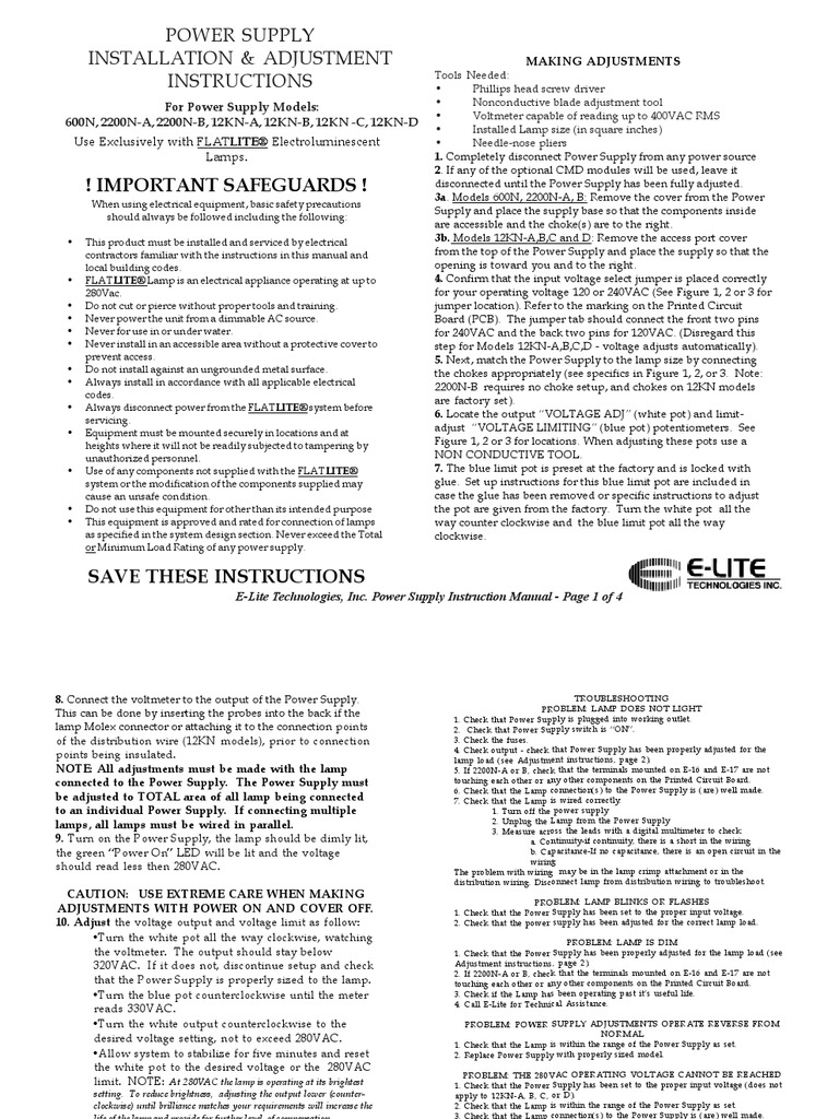 Power Supply Instruction Manual Power Supply Electric Power