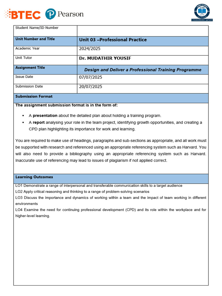 Professional Training Programme Design | PDF | Critical Thinking | Learning