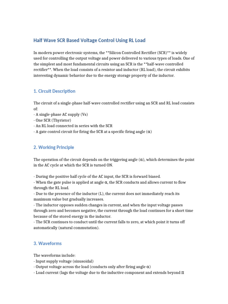 SCR Half-Wave Voltage Control with RL Load | PDF | Rectifier | Computer ...