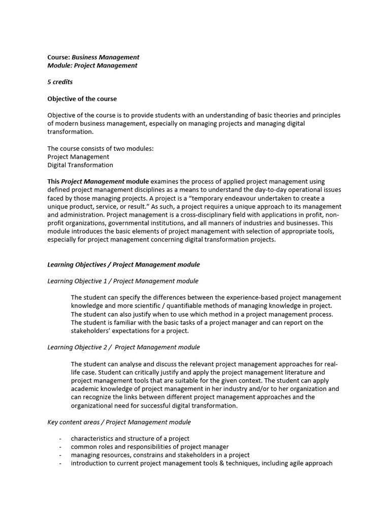 Project Management Course Overview | PDF | Project Management | Knowledge