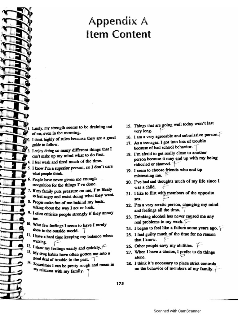 MCMI Questions and Appendix B | PDF