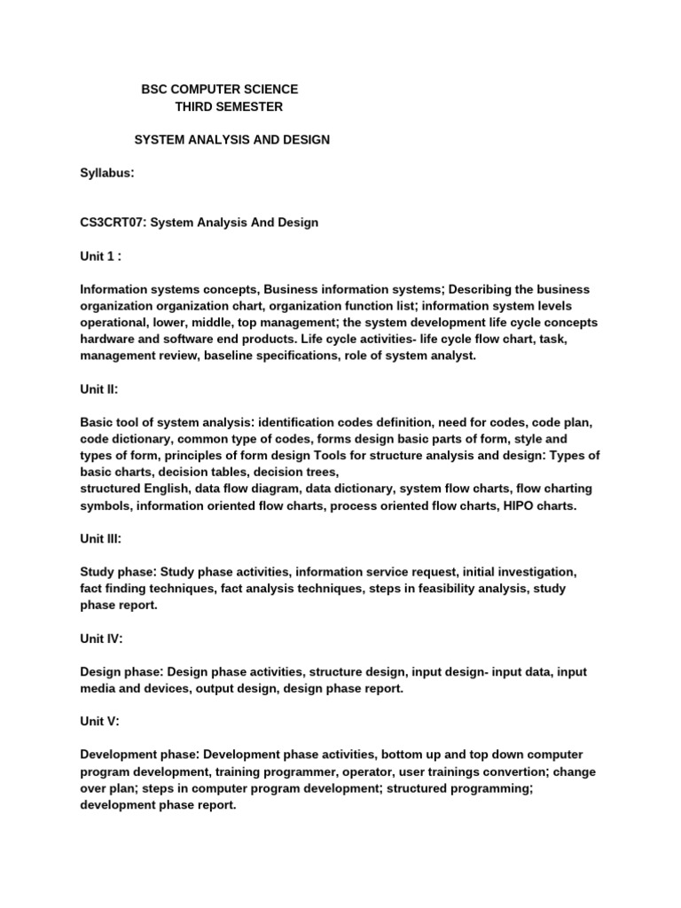 System Analysis and Design Syllabus | PDF | System | Information