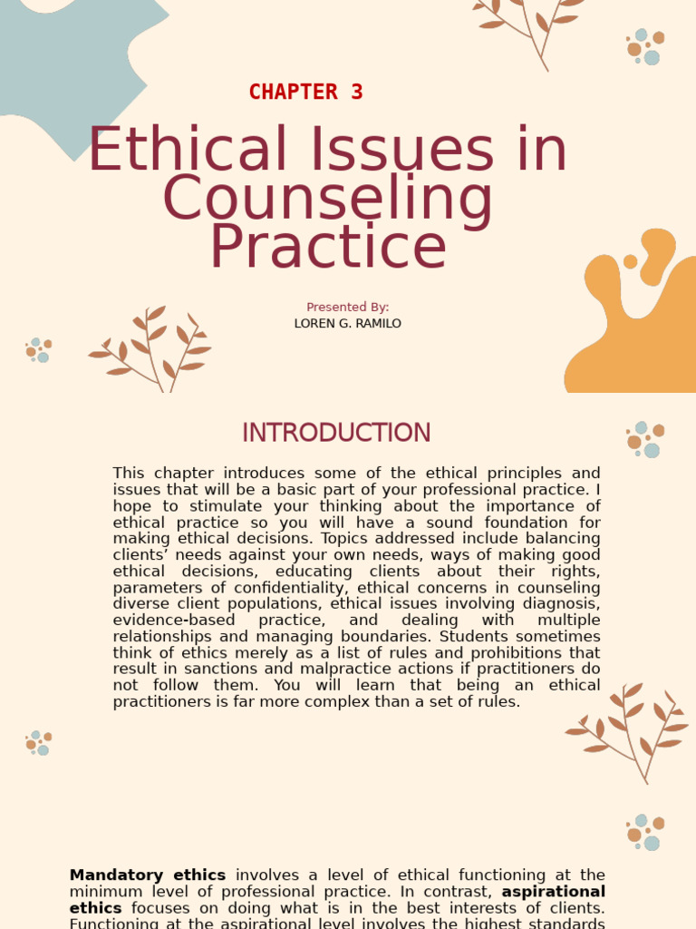 Ethical Considerations in Counseling PDF Psychotherapy Medical