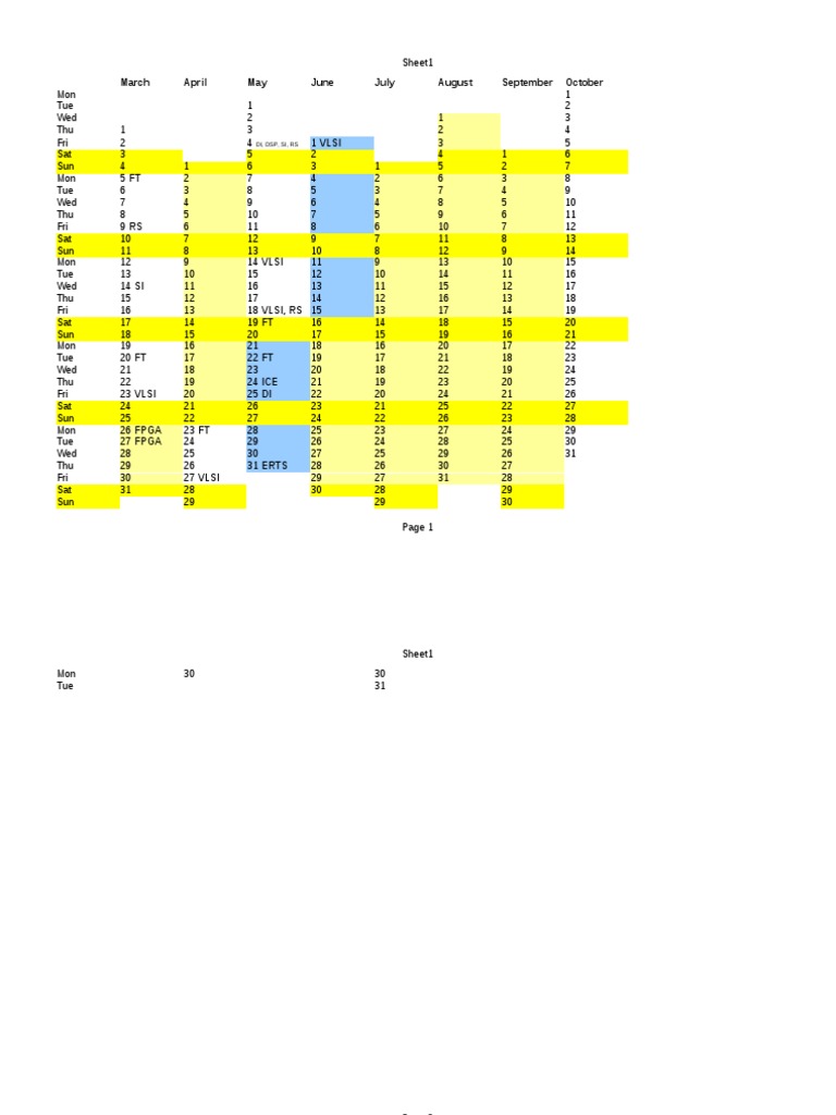 Monthly Schedule with VLSI and FT | PDF