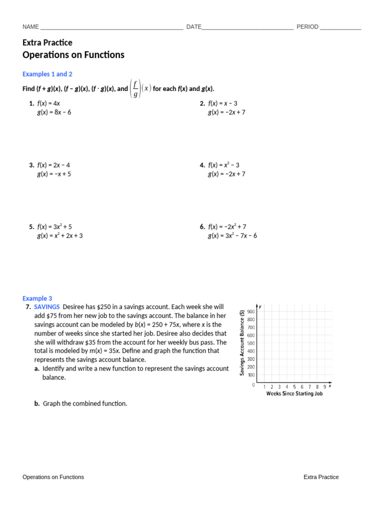 Operations on Functions Practice Sheet | PDF | Function (Mathematics ...