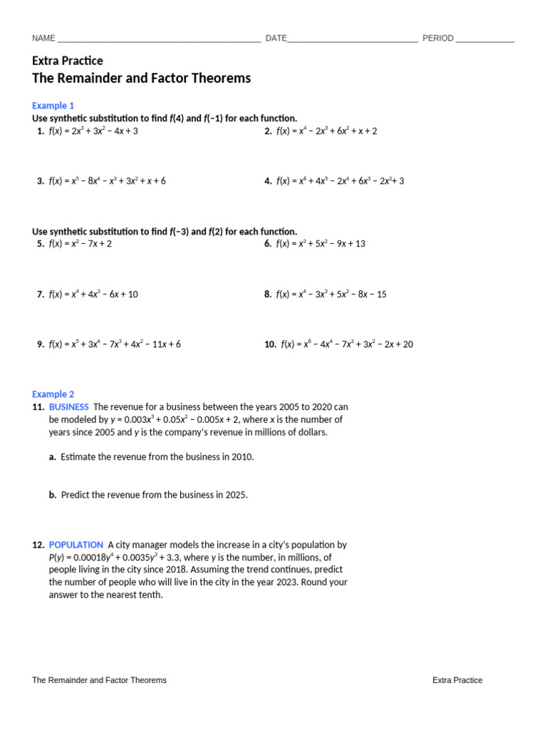 The Remainder and Factor Theorems | PDF