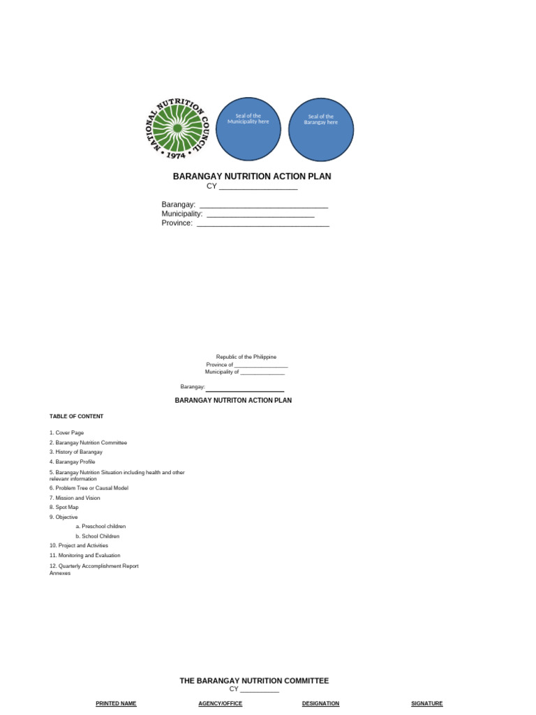 Barangay Nutrition Action Plan Overview | PDF | Breastfeeding ...