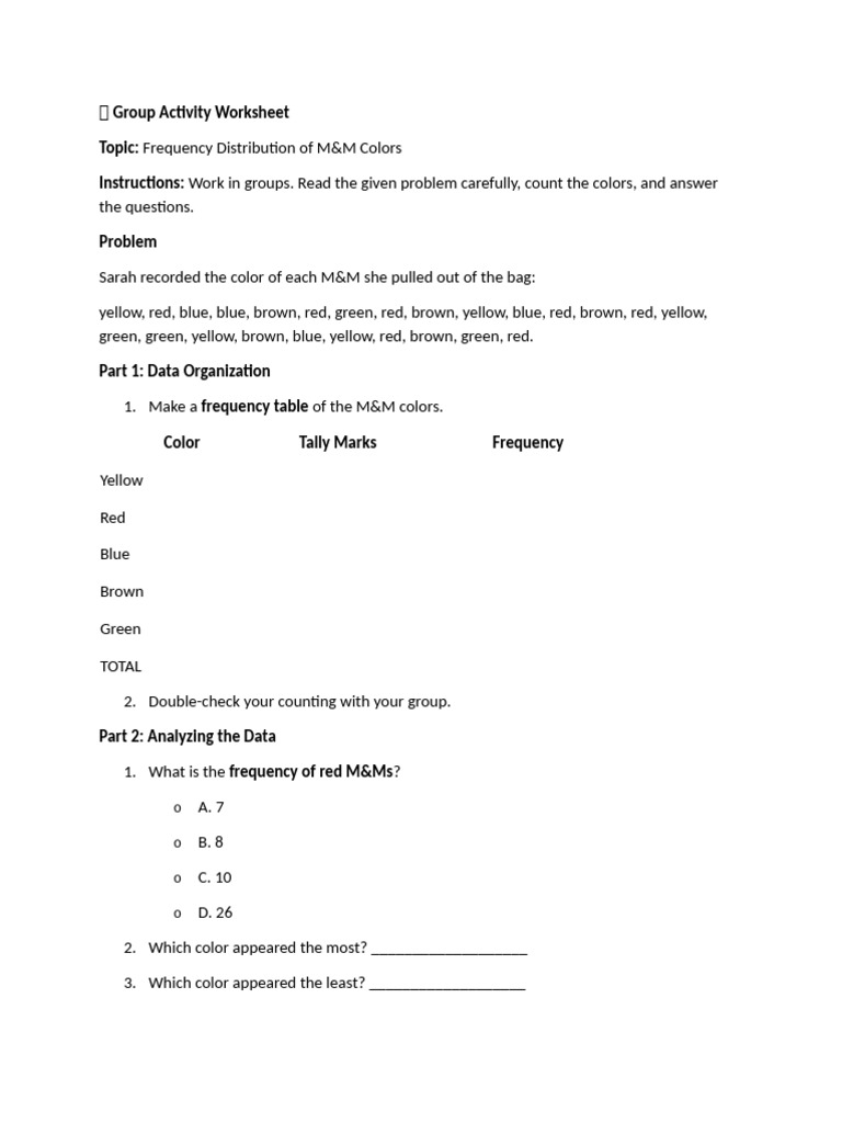 M&M Color Frequency Distribution Worksheet | PDF