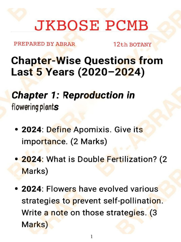 Botany Previous Year Chapter Wise Questions | PDF