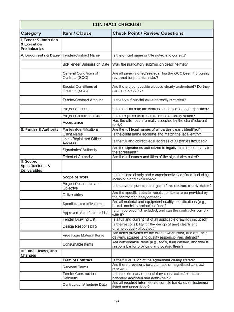 Contract Review Checklist Guide | PDF | Breach Of Contract | Indemnity