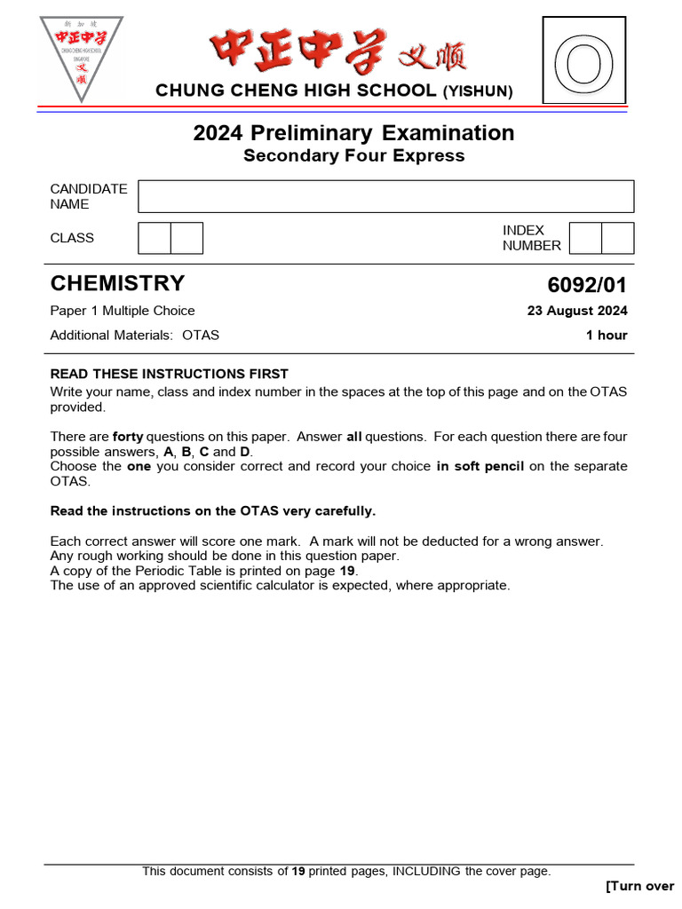 2024 Chemistry Exam Paper 1 Guide | PDF | Acid | Chemical Bond