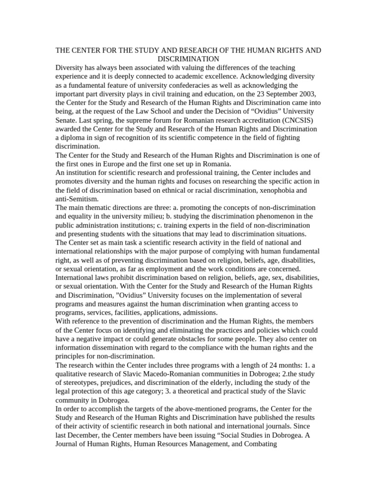Human Rights and Discrimination Research Center | PDF | Discrimination ...