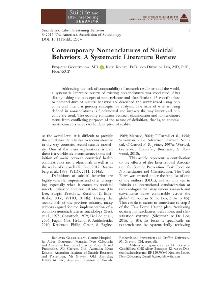 Nomenclatures of Suicidal Behaviors Review | PDF | Self Harm | Suicide