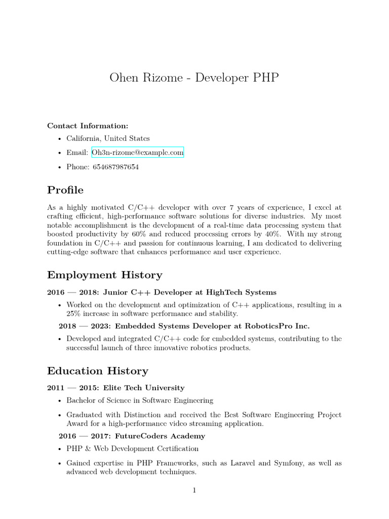 C/C++ Developer Profile and Skills | PDF