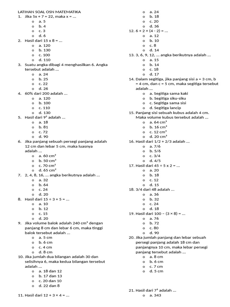 Soal Latihan OSN Matematika 2023 | PDF