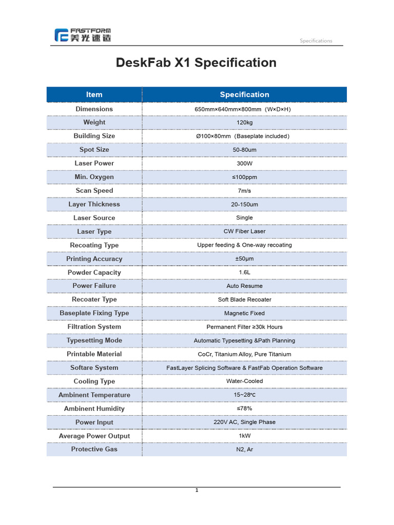 DeskFab X1 3D Printer Specifications | PDF | Mechanical Engineering ...