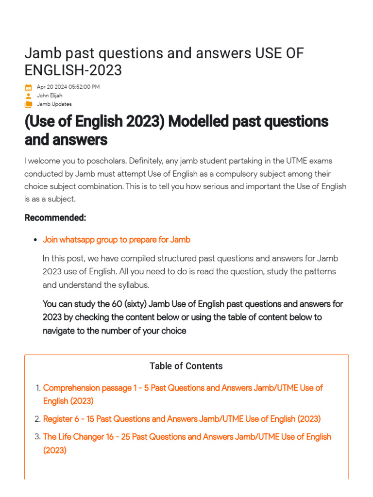JAMB 2023 Use of English Past Questions | PDF | Breastfeeding | Breast Milk