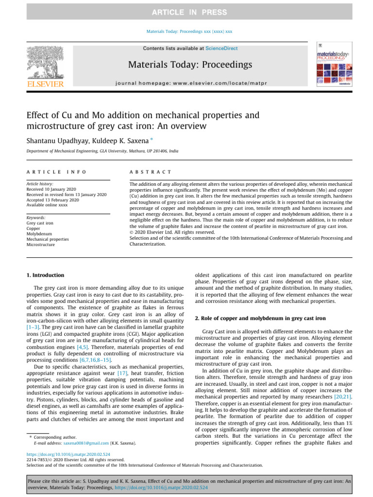 Cu and Mo Impact on Grey Cast Iron Properties | PDF | Cast Iron ...