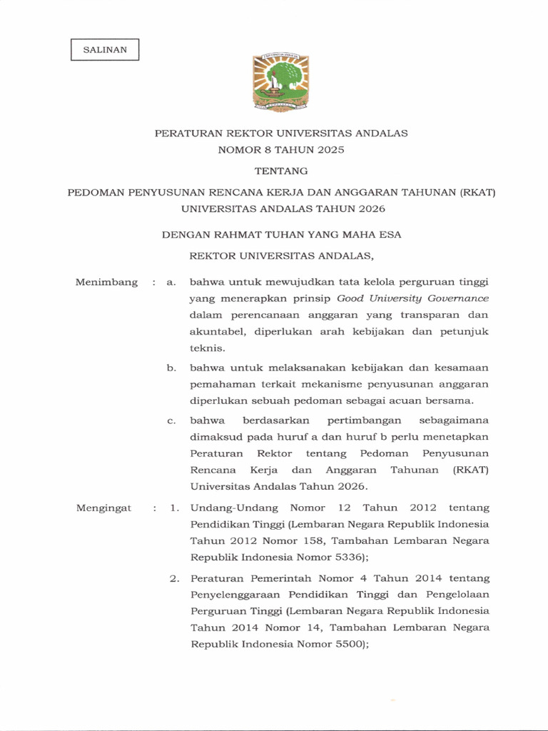 Pedoman RKAT UNAND 2026 | PDF