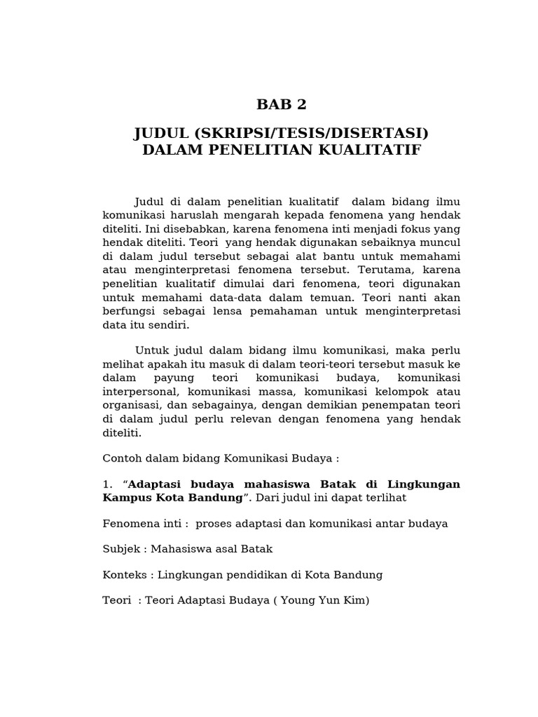 Judul Penelitian Kualitatif Komunikasi | PDF