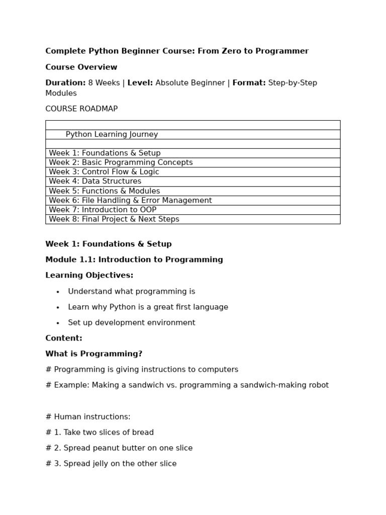 Python Beginner Course Overview | PDF