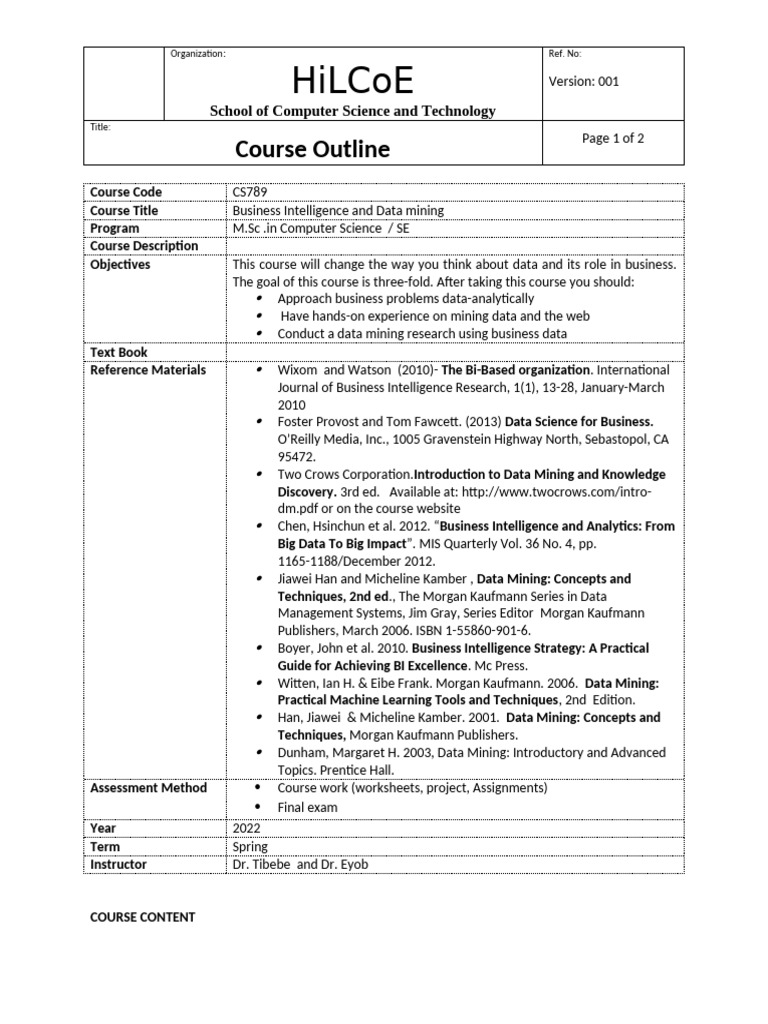 Business Intelligence & Data Mining Course | PDF | Cluster Analysis ...