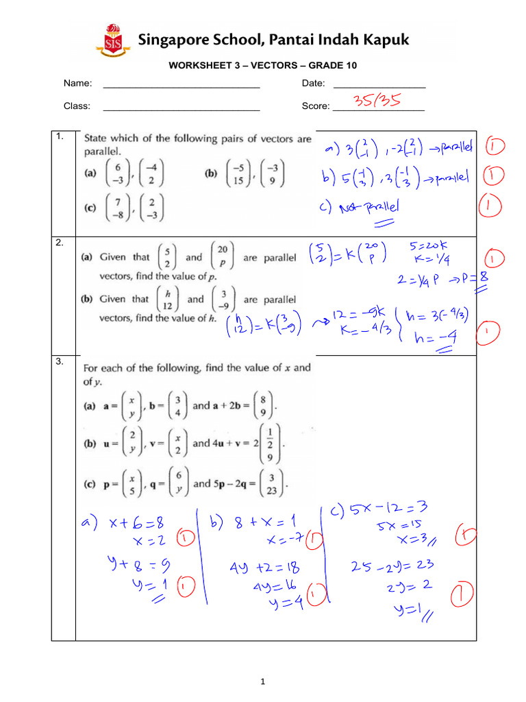 Grade 10 Vectors Worksheet 3 | PDF