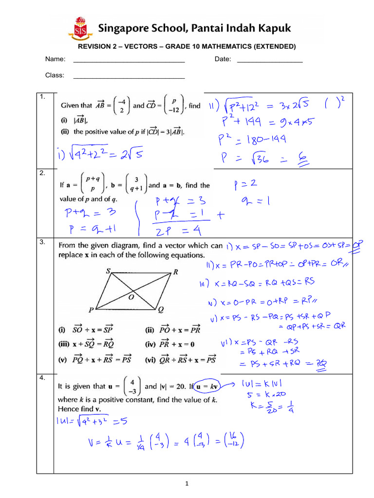 Revision 2 - Vectors | PDF