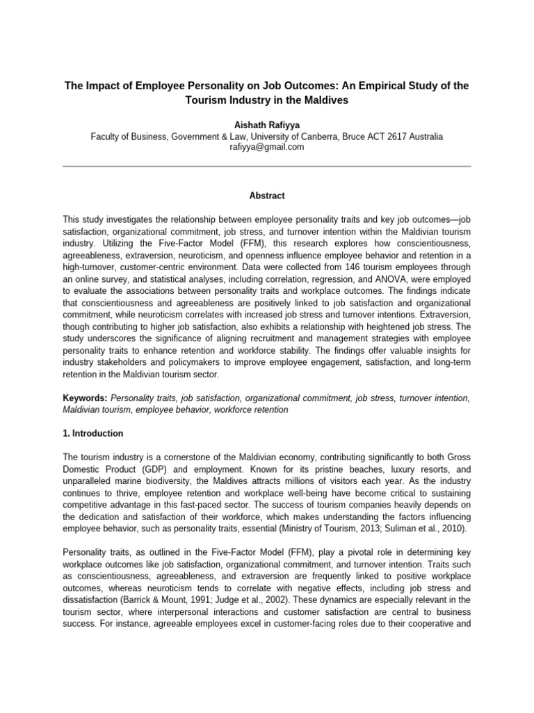 The Impact of Employee Personality On Job Outcomes An Empirical Study ...