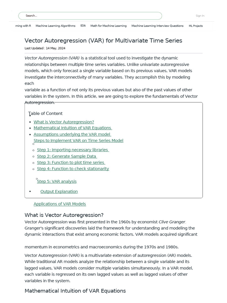 Vector Autoregression (VAR) For Multivariate Time Series ...