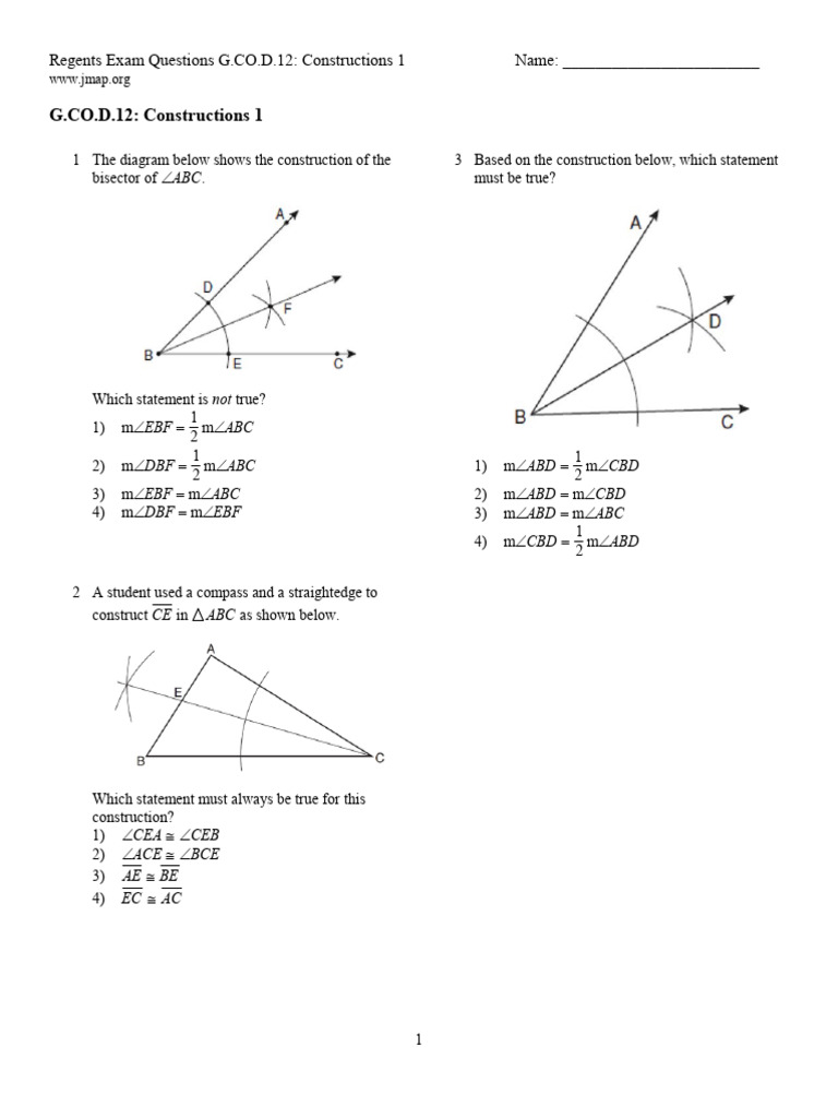 Regents Exam: Angle Constructions Guide | PDF | Triangle | Triangle ...