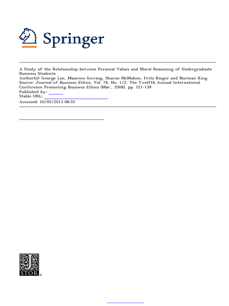 A Study of The Relationship Between Personal Values and Moral Reasoing ...