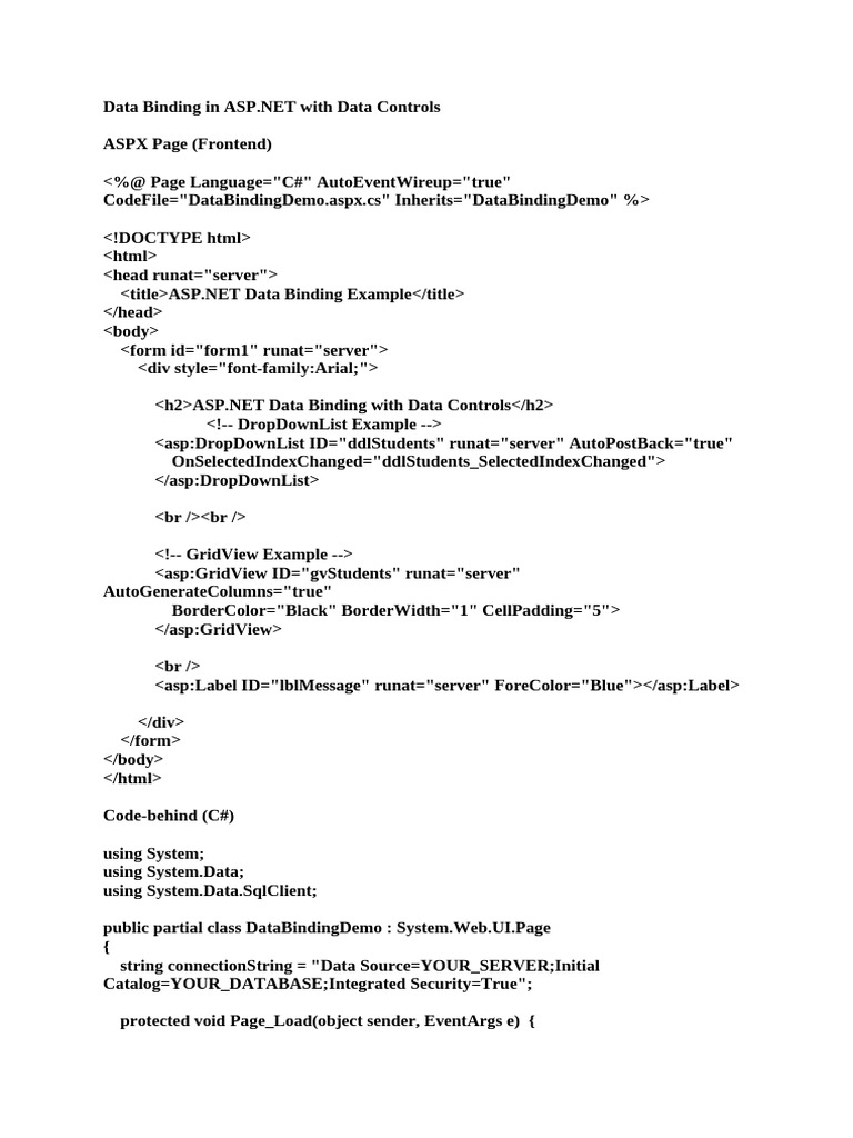 ASP.NET Data Binding with Controls | PDF | Microsoft Software ...