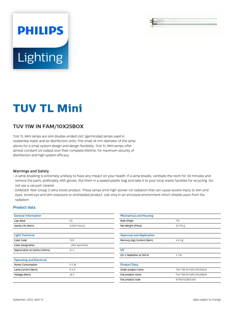 TUV TL Mini 11W UVC Germicidal Lamp | PDF | Ultraviolet | Lighting