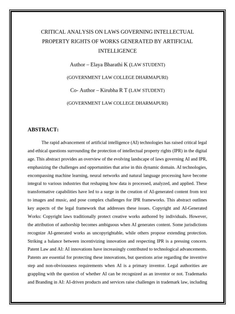 AI and Intellectual Property Rights Analysis | PDF | Patent ...