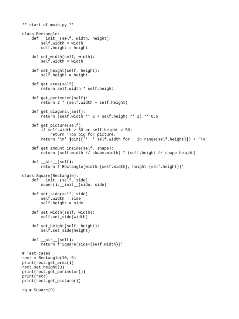 Rectangle and Square Class in Python | PDF