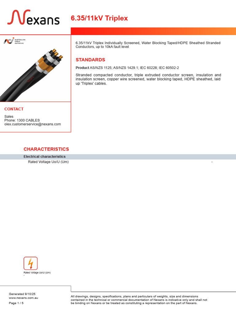 6.35/11kV Triplex Cable Specifications | PDF | Electrical Conductor ...