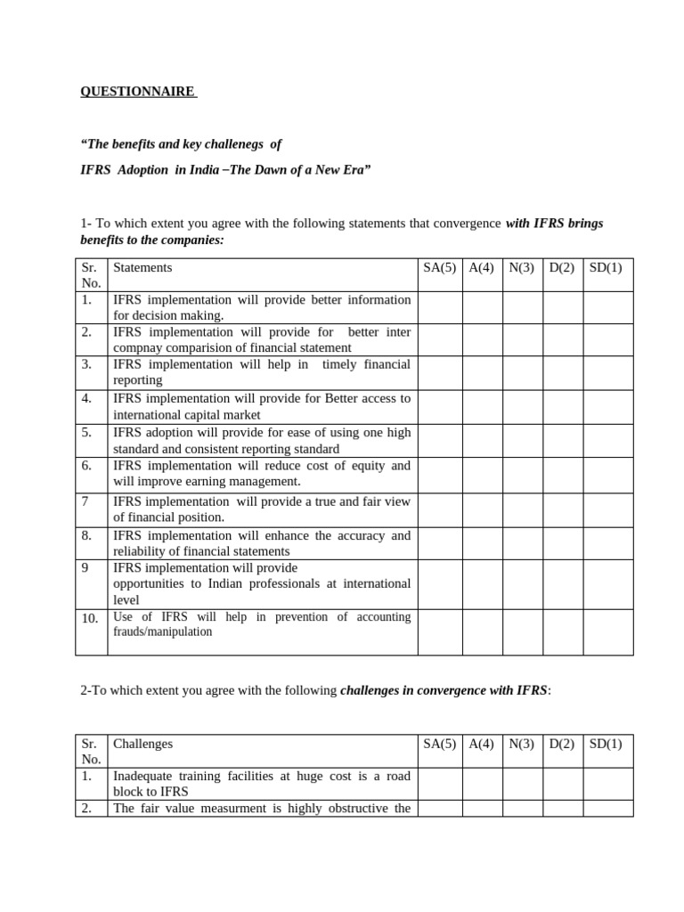 IFRS Benefits and Challnges Questionnaire New | PDF | International ...