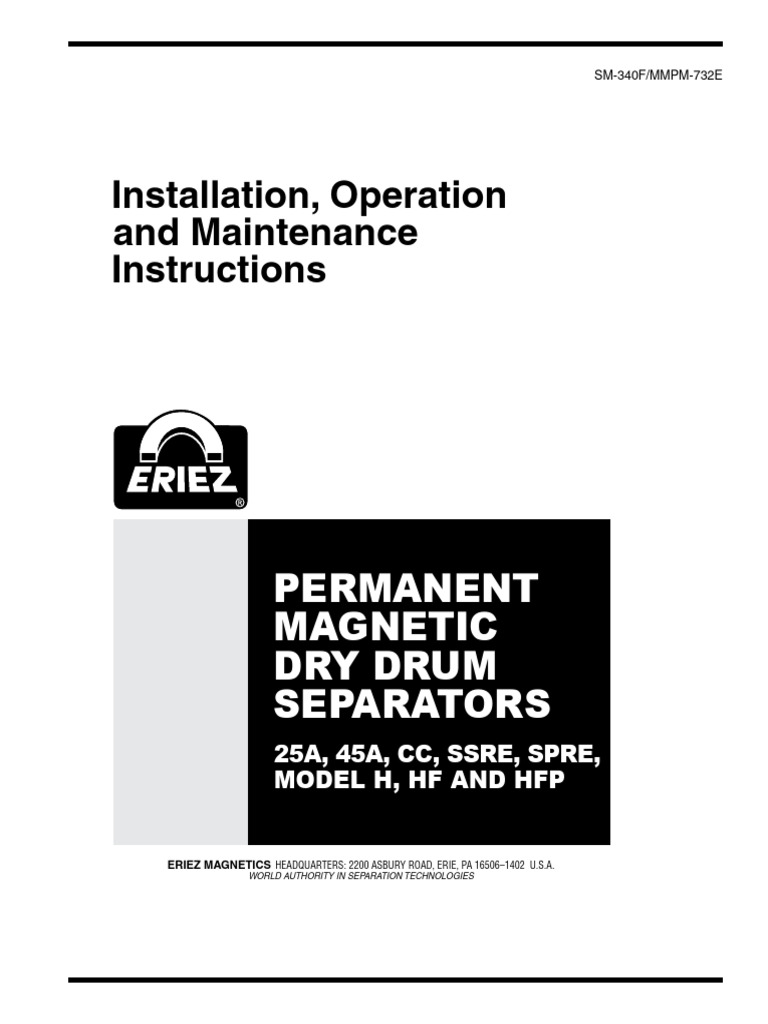 Eriez Permanent Magnetic Drum Separator Manual | PDF | Bearing ...